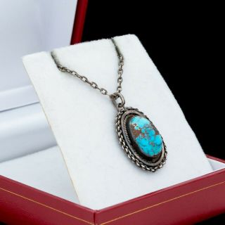 Antique Vintage Deco Retro Sterling Silver Palestinian Turquoise Necklace 7.  4g