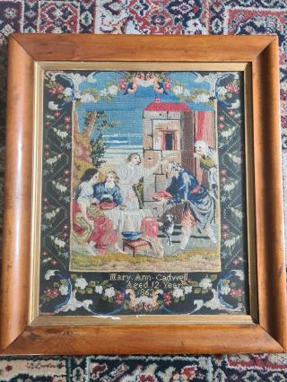 Framed Antique Tapestry Sampler Mary Ann Cadwell Aged 12 Years 1863 Supports Nhs