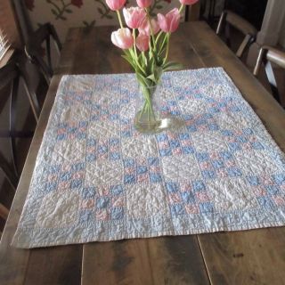 Sweet & Authentic Vintage 30s Blue Pink 9 - Patch Crib Quilt 36x32