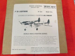 Wing Mfg Wwii Lockheed P - 38 Lightning R/c C/l Vintage Short Kit