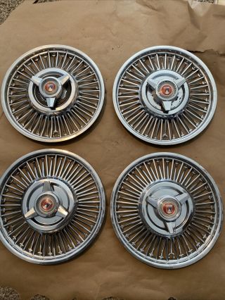 Vintage Ford Mustang Galaxie Fairlane 14 " Hubcaps Wire Wheel Covers Spinners Cap