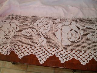 VINTAGE PINK LINEN LACE CROCHET BED COVER / THROW 100 
