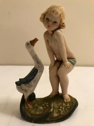 Vintage Depose Italy Girl With Goose Bare Bottom Figurine Plastic