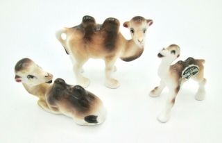 Vintage Miniature Camel Family Bone China Mitaki Made In Japan Brown White Mini