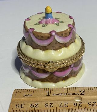Birthday Caked Shaped Porcelain Hinged Trinket Box - Note Dated 1997 Inside