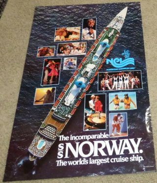 Vintage Ss Norway Worlds Largest Cruise Ship Poster Norwegian Caribbean Lines
