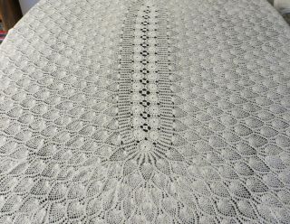 Vintage White Hand Crochet Oval Lace Tablecloth 60 X 82 Inches