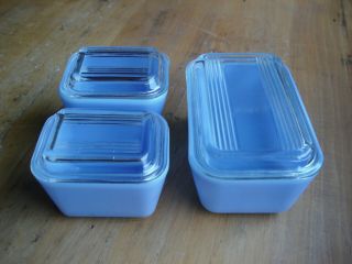 Vintage Set Pyrex Delphite Refrigerator Dishes 2 Small & 1 Large Exc.  Cond.