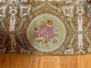 Vtg Antique Tapestry Brocade Tablecloth Pink Roses Floral Square Italian Europe