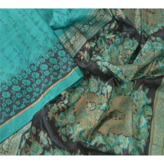 Sanskriti Vintage Green Indian Sari 100 Pure Silk Printed Craft Fabric Sarees