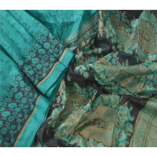 Sanskriti Vintage Green Indian Sari 100 Pure Silk Printed Craft Fabric Sarees 2