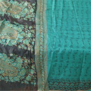 Sanskriti Vintage Green Indian Sari 100 Pure Silk Printed Craft Fabric Sarees 3