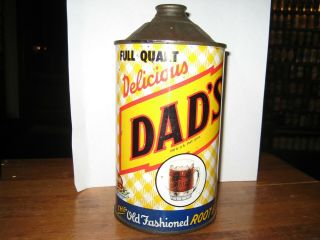 Vintage 1950s Dad’s Old Fashioned Root Beer 32oz Quart Cone Top Can