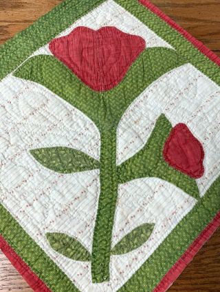 Early C 1850s Album Applique Quilt Pc Antique Turkey Red Green Hearts