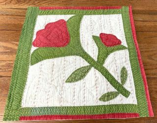 Early c 1850s ALBUM Applique Quilt pc Antique Turkey Red Green HEARTs 2