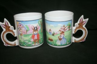 Set Of 2 Vintage " Peter Rabbit " Ceramic Mugs With Bunny Handles