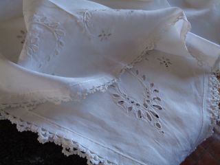 Stunning Heavy Irish Linen Tablecloth,  Hand Embroidered Punchwork & Needlelace