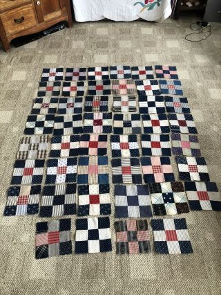 Antique/vintage Quilt Blocks 9 - Patch Pattern Indigo Blues/shirtings 46 Blocks