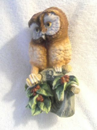 Andrea By Sadek Elf Owl On Branch With Holly Berries Figurine