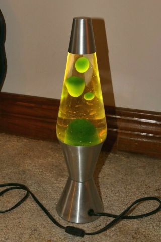 Vintage Lava Lamp Lime Green Wax Silver Base & Cone 16.  5 " - Good Bulb