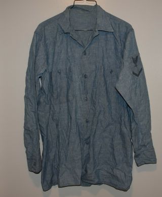 Vintage Wwii Navy Usn Work Shirt Chambray Denim Uniform