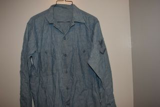 Vintage WWII Navy USN Work Shirt Chambray Denim Uniform 3