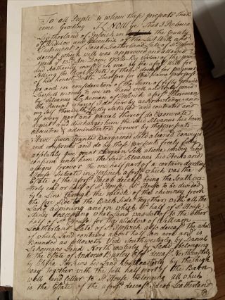 Ipswich Massachusetts Bay Colony Real Estate Deed For 1/2 House.  1754.
