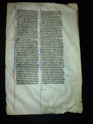 Hand Written Illuminated Medieval Manuscript Bible Leaf