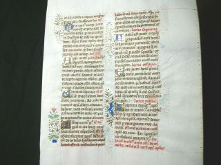 Rare Illuminated Medieval Manuscript Vellum Breviary Leaf W/ Gold,  France,  1474