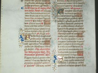 RARE Illuminated Medieval Manuscript Vellum Breviary Leaf w/ Gold,  France,  1474 5