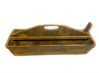Rare Xlarge Vintage Antique Primitive Wood Handmade Tote,  Tool Box,  Caddy,  Decor