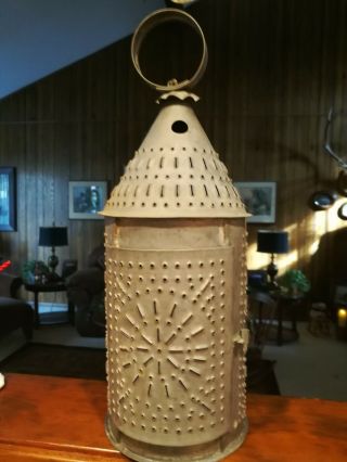 Early 19th Century Punched Tin Sheet Metal Candle Lantern