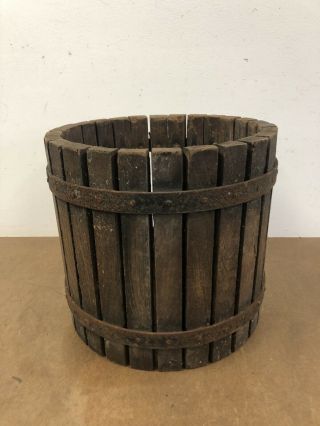 Vintage Wood Wine Press Bucket Wooden Old Cider Apple Fruit Grape Antique Round
