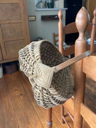 Vintage Hand Woven Splint 9 " Buttocks Egg Gathering Basket Signed - Farmhouse