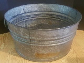 Vintage Large 20 Gallon Galvanized Metal Wash Tub Bucket Gardening Marked 2