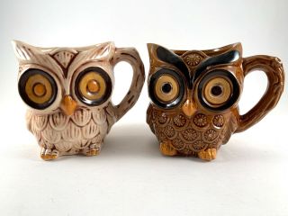 Vintage Mid Century Modern 3d Art Owl Coffee Cup/mug (set Of 2) - Japan