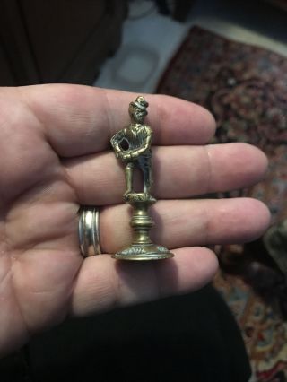 18th Century 1770 - 1780 Period Figural Brass Pipe Tamper 2 1/4 Tall