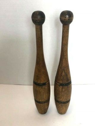 2 - Antique Wood Indian Clubs Exercise Juggling Pins Weights 14 " High
