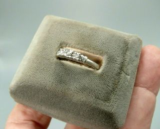 Vintage Estate 14K White Gold 3 - Stone Diamond Ladies Engagement Ring Size 7.  5 3
