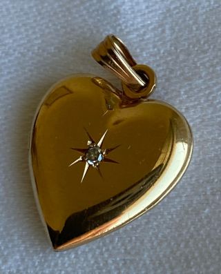 Vintage 14k Gold Heart Locket Pendant With Diamond,  2.  12 G