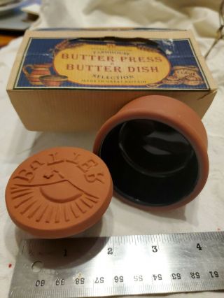 Antique Vintage British Terra Cotta Butter Press Stamp Mold Sunrise And Box
