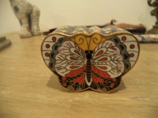 Cloisonné Butterfly Jewelry Trinket /pill Box Hand Painted Enamel& Brass