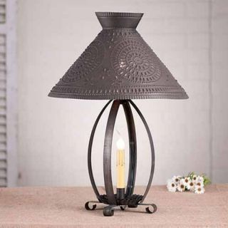 Betsy Ross Farmhouse Country Table Lamp In Blackened Tin W/ Chisel