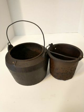 Antique Cast Iron Gypsy Glue Pot Double Boiler Kettle Lead Melting