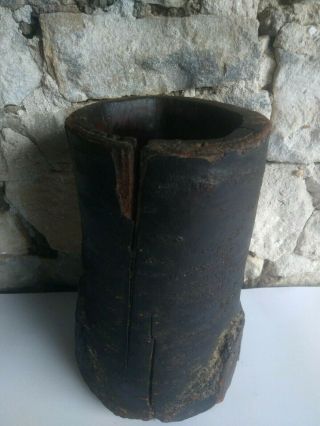 Primitive Antique Old One Piece Wood Big Wooden Mortar For Spices 19th.