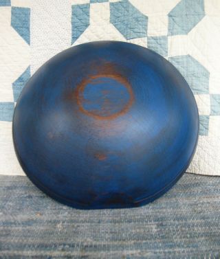 Lg Antique Wood Dough Bowl W Rim Cupboard Blue Paint 17 - 1/2 "