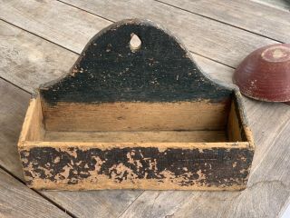 Antique 19th C.  Dovetailed Hanging Wall/candle Box In Paint,  Aafa