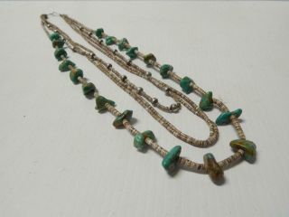 Vintage Antique Santo Domingo Pueblo Indian Turquoise Nugget,  Heishi Necklace