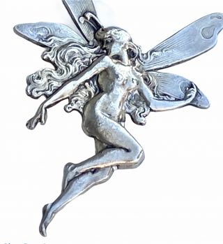 Large 3.  25” Art Nouveau Antique Vintage Sterling Silver Fairy Pin Brooch