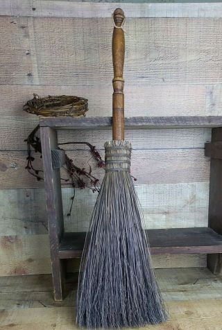 Antique Primitive Fireplace Hearth Broom - Straw Broom With Wooden Handle